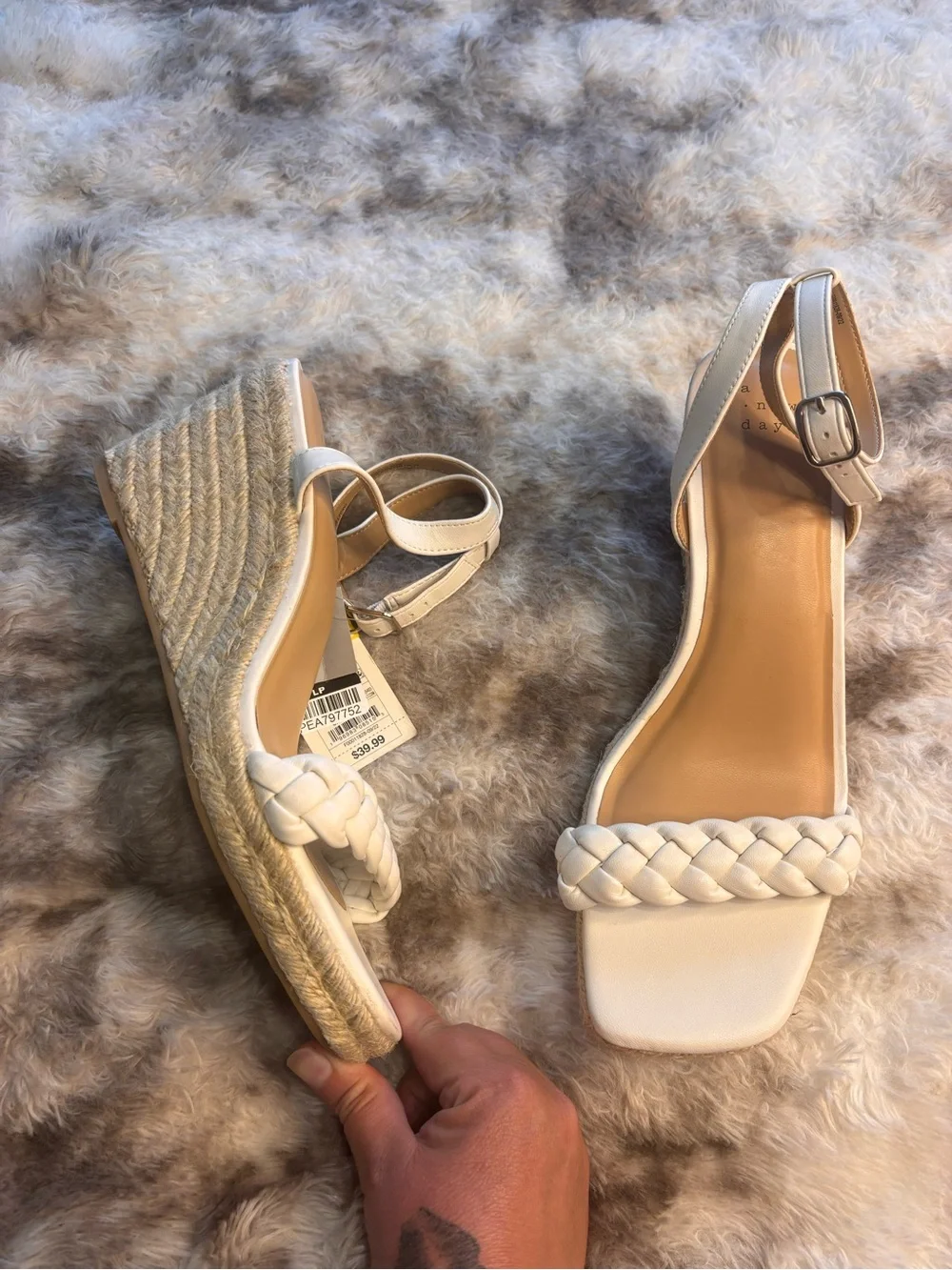 a new day White Braided Espadrille Wedge Sandals